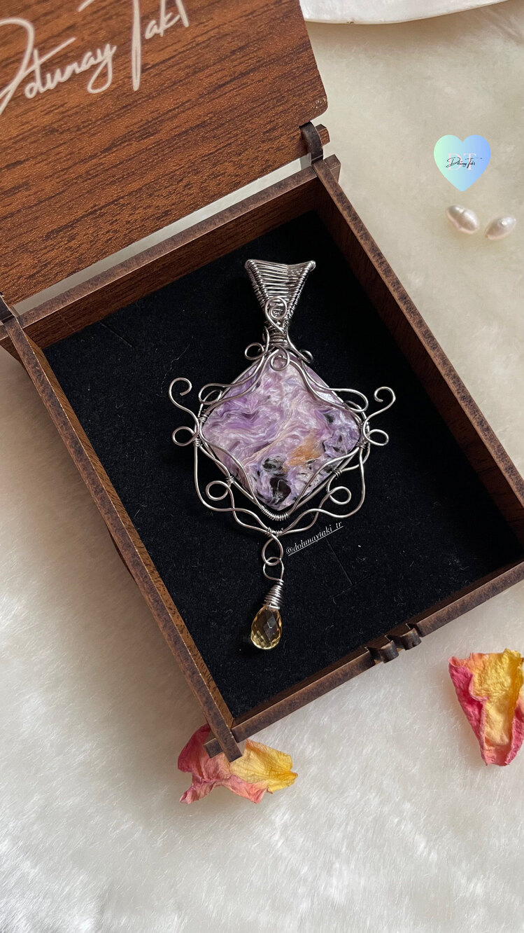 Charoite Çelik Kolye (Ahşap Kutulu)