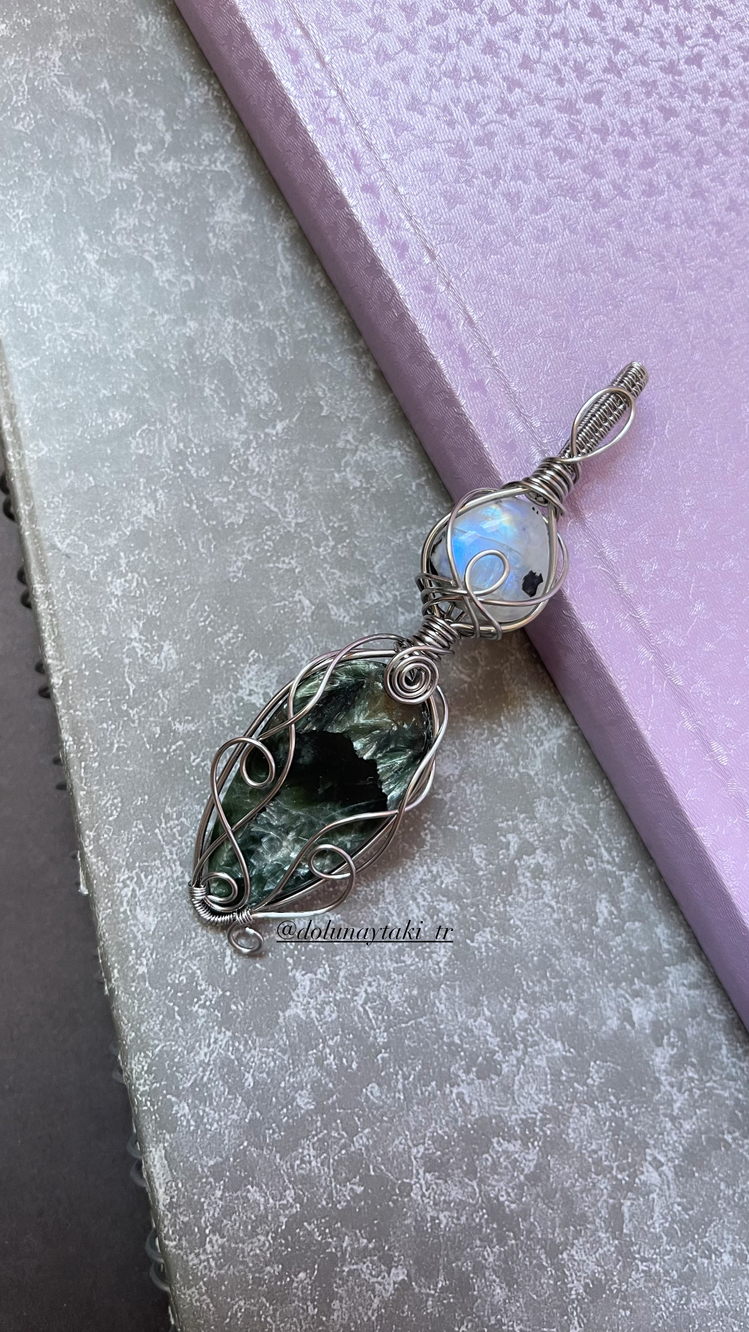 Aytaşlı Melek Kanadı Seraphinite Çelik Kolye (Ahşap Kutulu)
