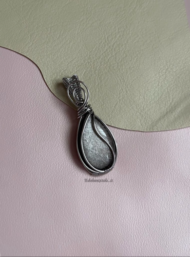 Silver Obsidyen Minimal Çelik Kolye
