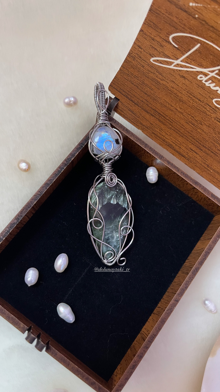 Aytaşlı Melek Kanadı Seraphinite Çelik Kolye (Ahşap Kutulu)