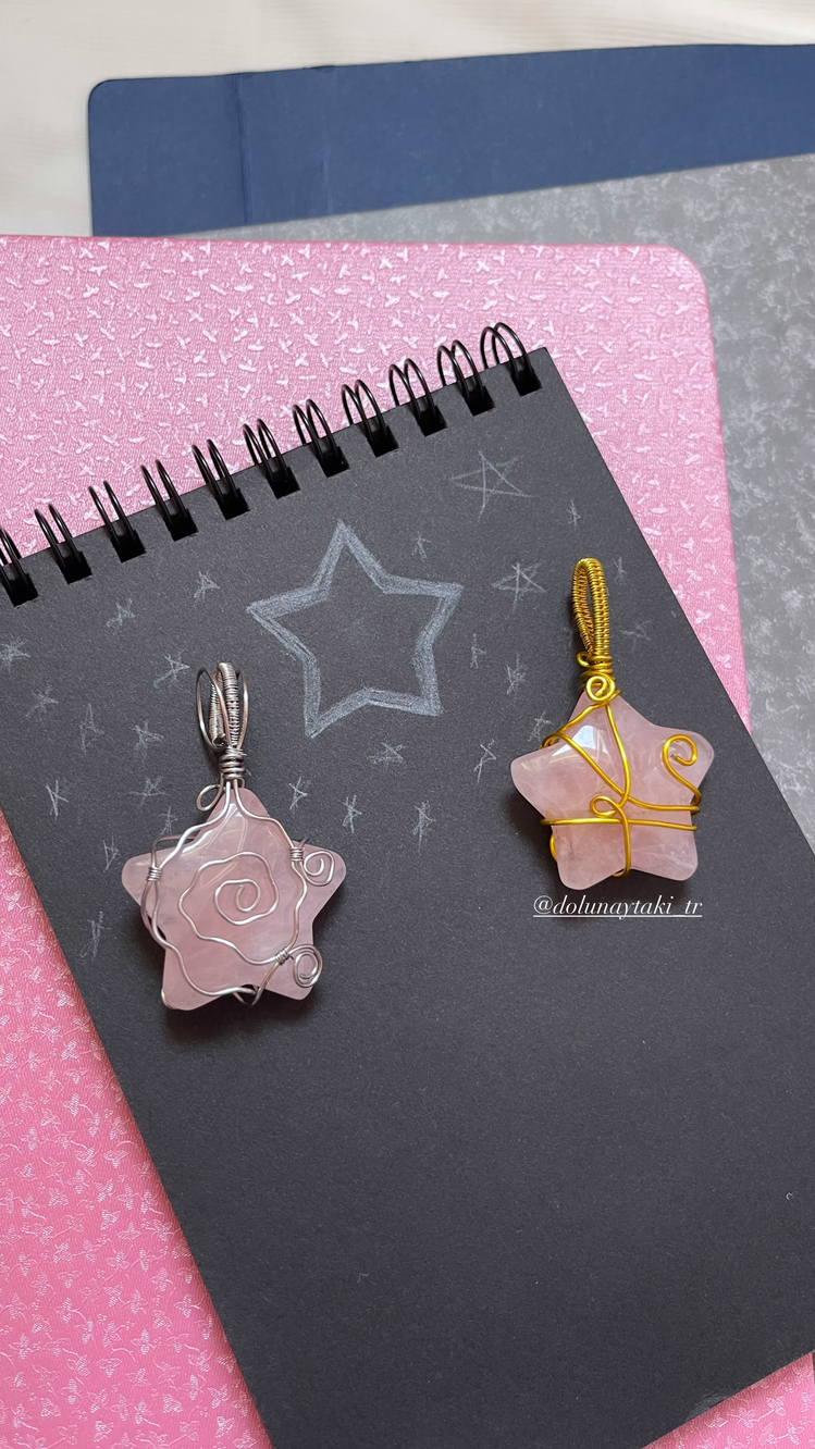 Rose &Pembe kuvars yıldız kolye