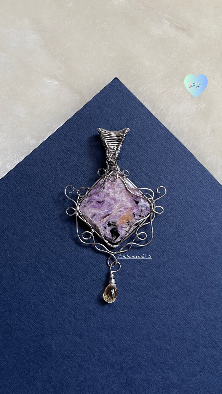 Charoite Çelik Kolye (Ahşap Kutulu)