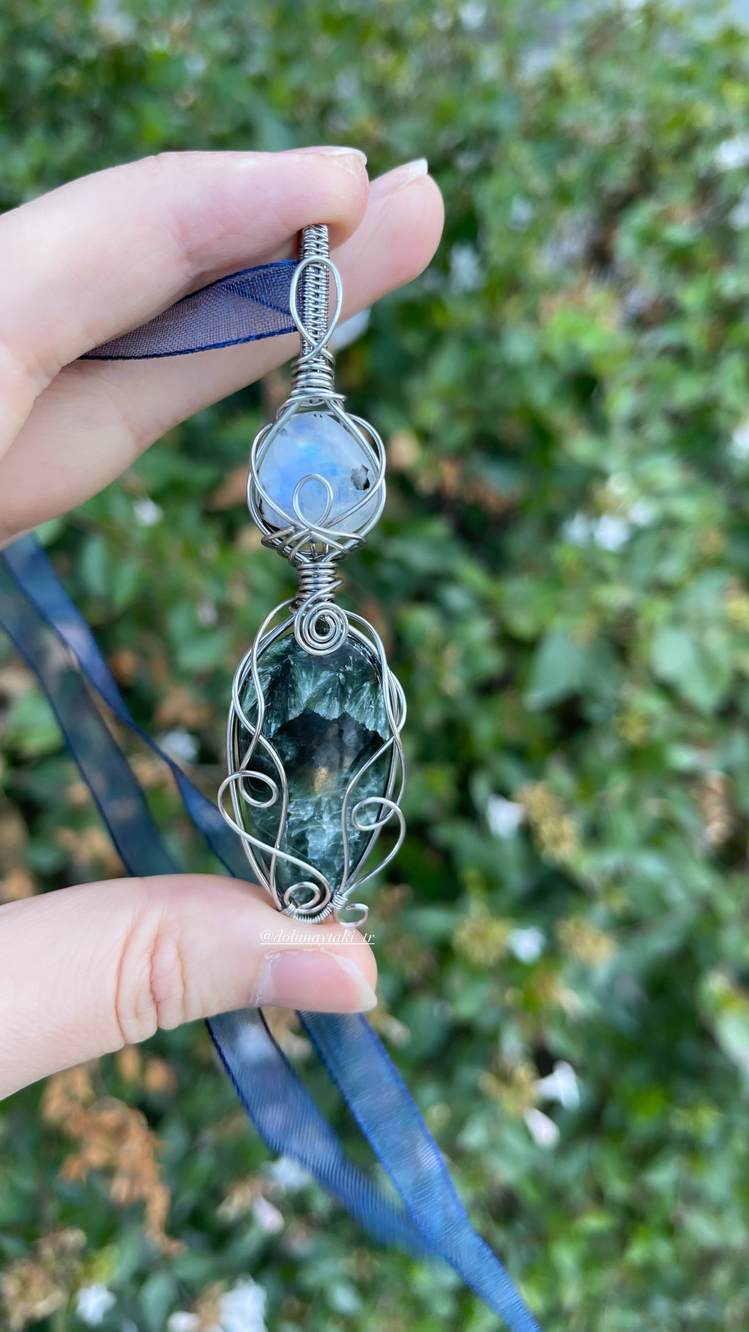 Aytaşlı Melek Kanadı Seraphinite Çelik Kolye (Ahşap Kutulu)