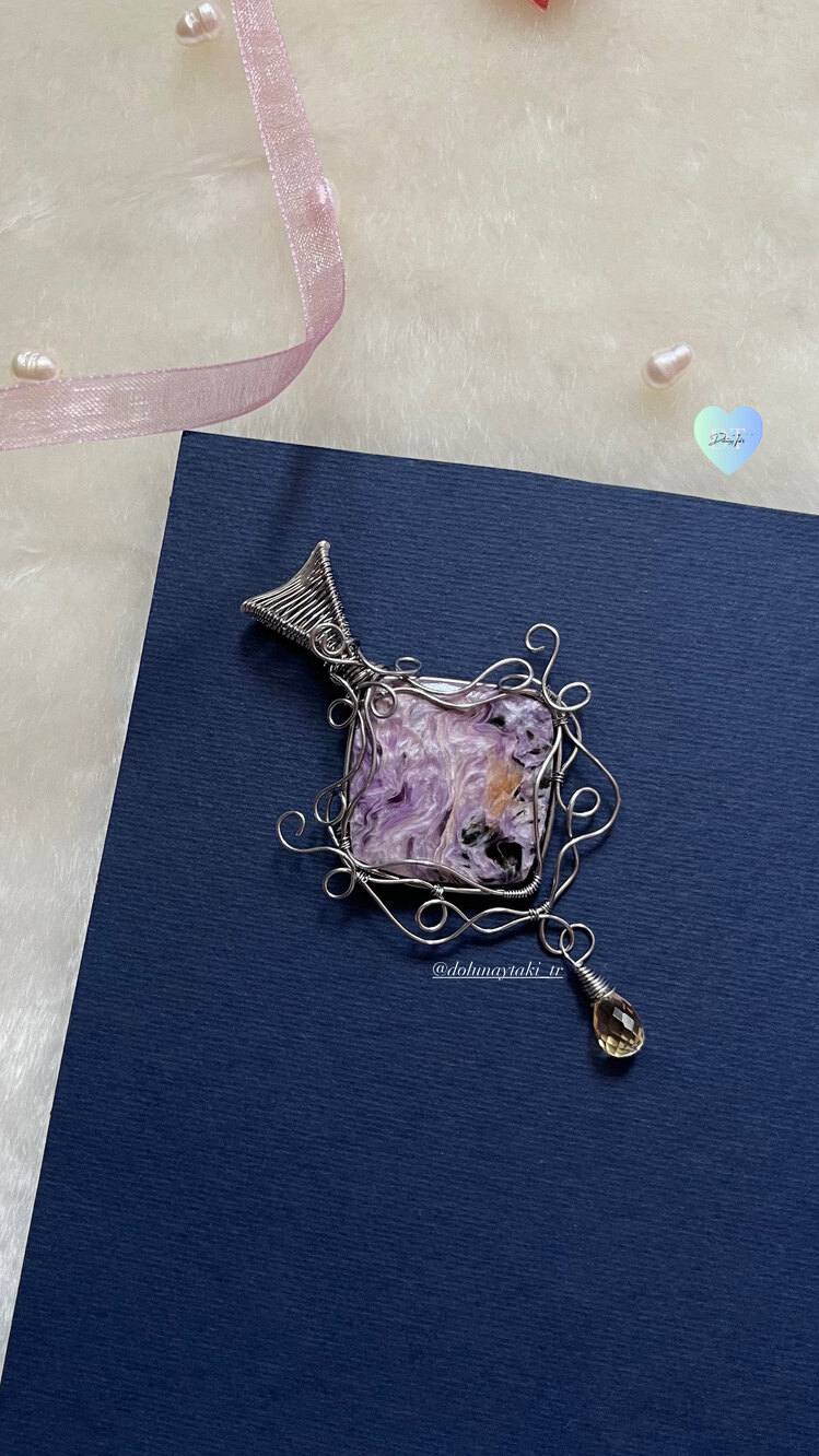 Charoite Çelik Kolye (Ahşap Kutulu)