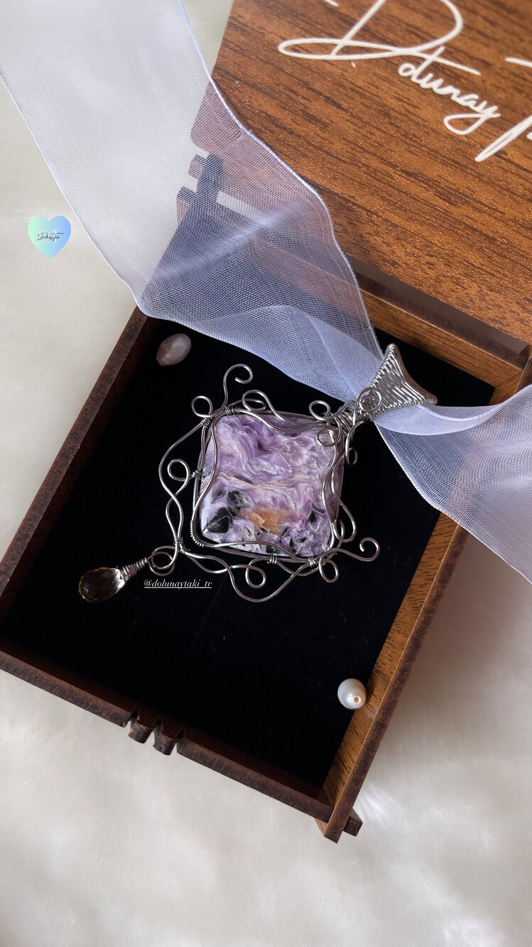 Charoite Çelik Kolye (Ahşap Kutulu)