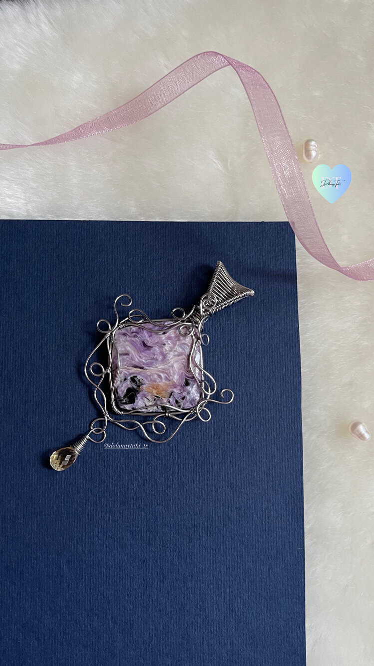Charoite Çelik Kolye (Ahşap Kutulu)