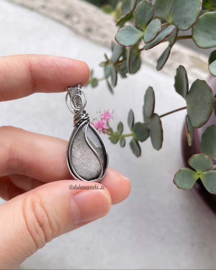 Silver Obsidyen Minimal Çelik Kolye