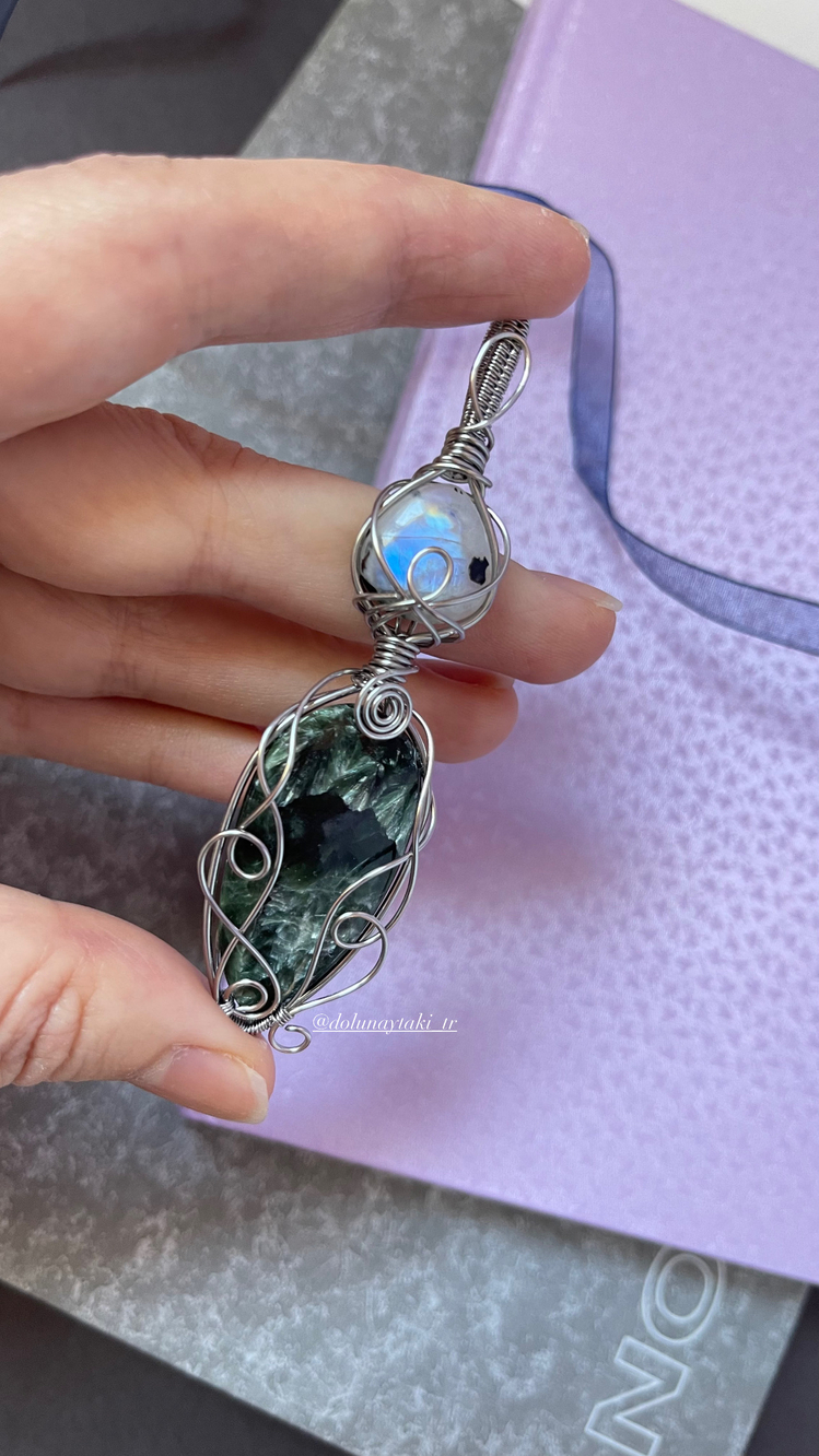 Aytaşlı Melek Kanadı Seraphinite Çelik Kolye (Ahşap Kutulu)