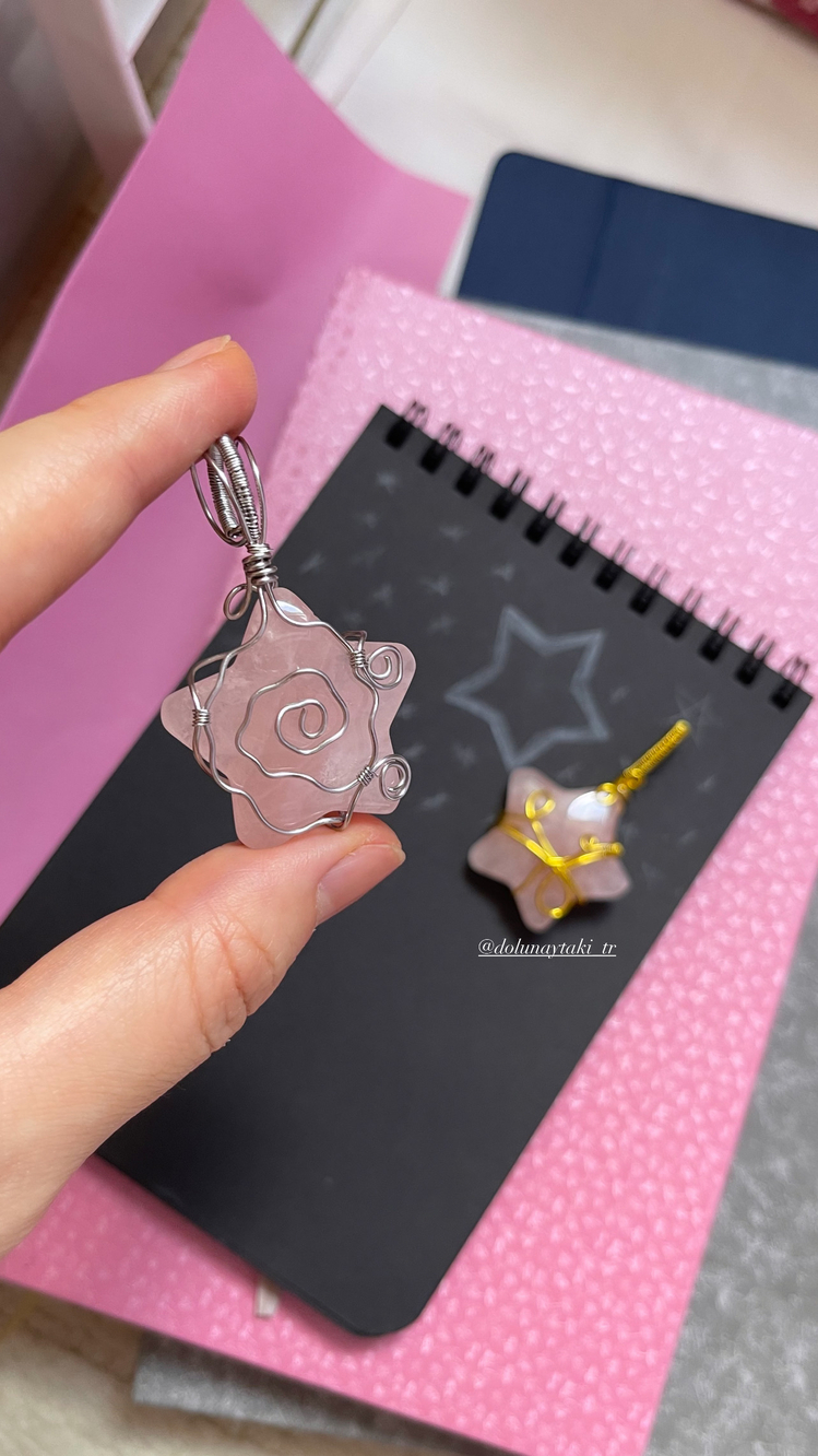 Rose &Pembe kuvars yıldız kolye