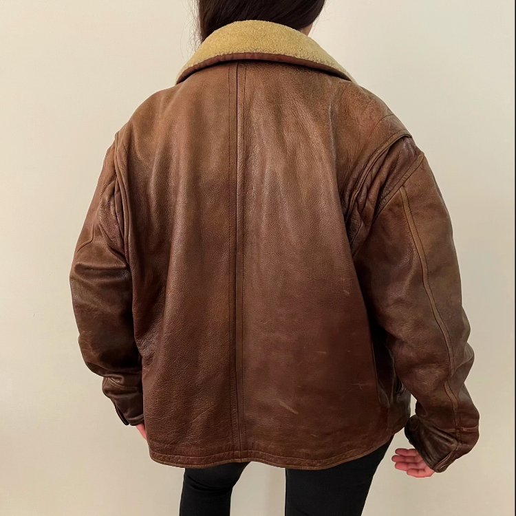 vintage unisex 90s orj deri kürk detay mont
