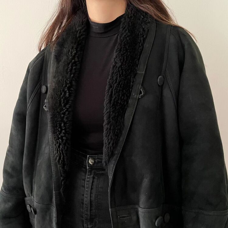 90s orj nubuk deri kürklü mont
