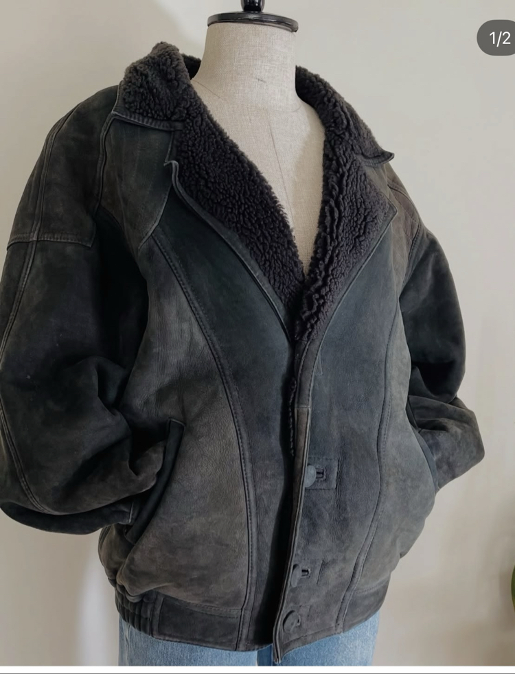 Vintage unisex nubuk deri mont