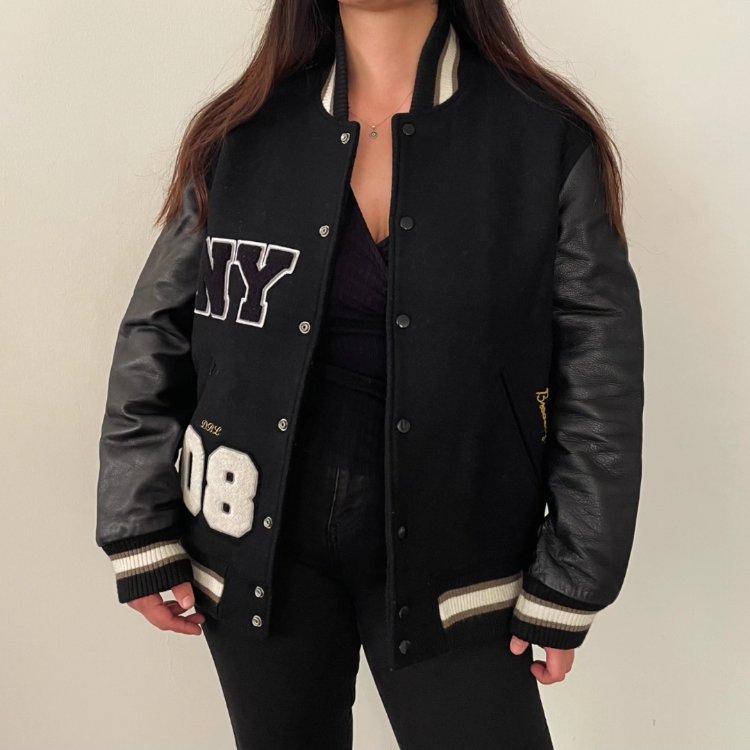 Brooklyn vintage unisex kolları deri detay kaşe mont