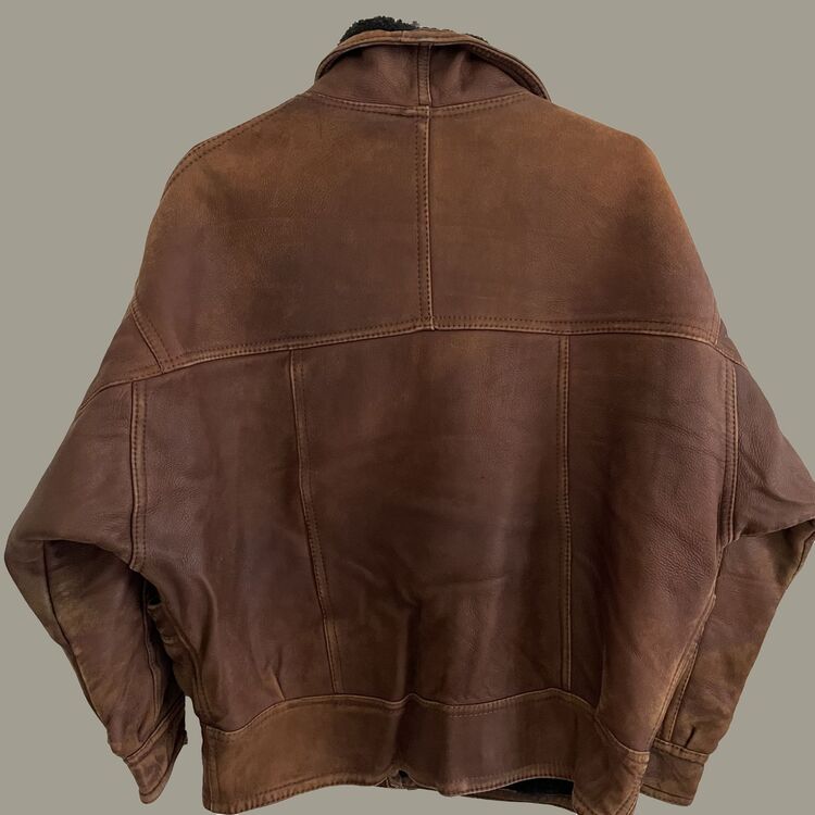 vintage orj nubuk deri kürklü unisex mont