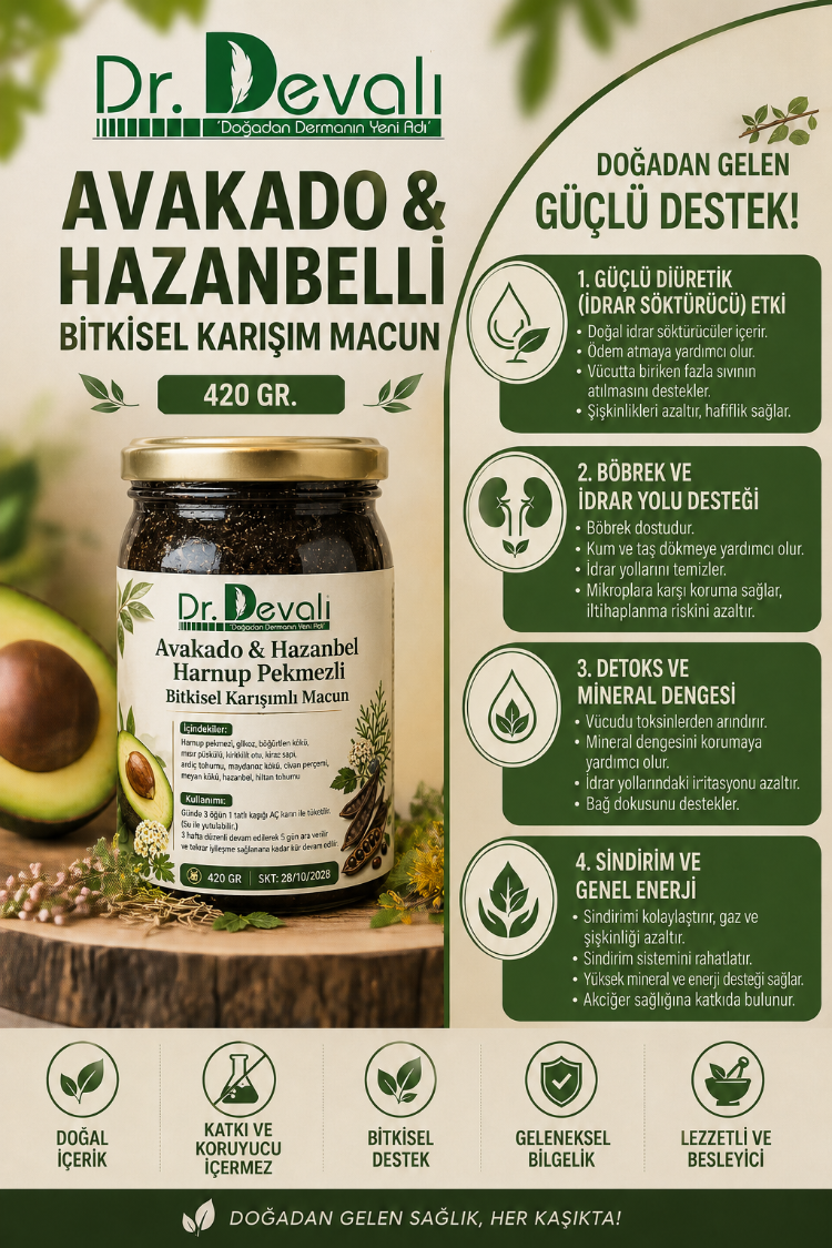 Dr.Devalı Böbrek%Safra Rahatsızlıkları Avakado & Hazanbelli Bitkisel Karışım Macun 420 Gr