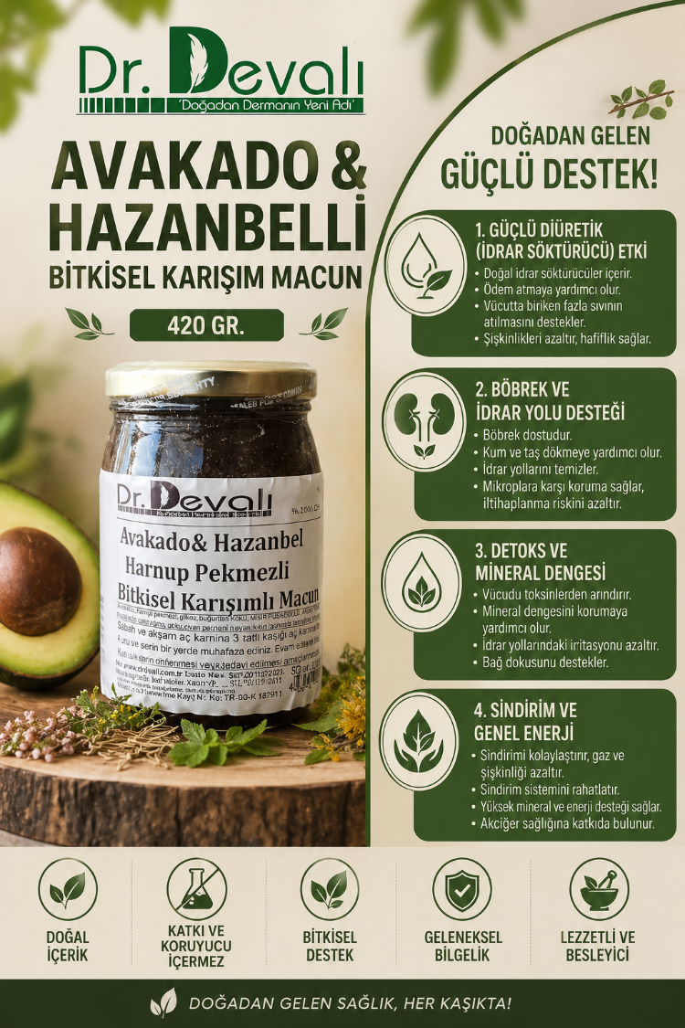Dr.Devalı Böbrek%Safra Rahatsızlıkları Avakado & Hazanbelli Bitkisel Karışım Macun 420 Gr