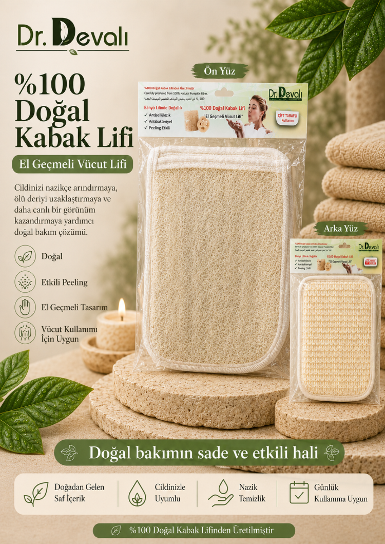 Dr.Devalı Vücut İçin Çift Taraflı El Geçmeli Kabak Lifi (Loofah)