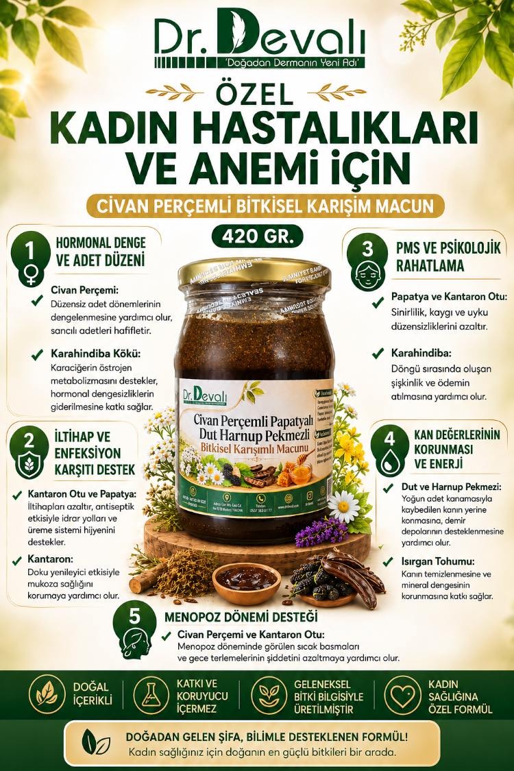 Dr.Devalı Özel Kadın Hastalıkları için Civan Perçemli Bitkisel Karışımlı Macun 420 g