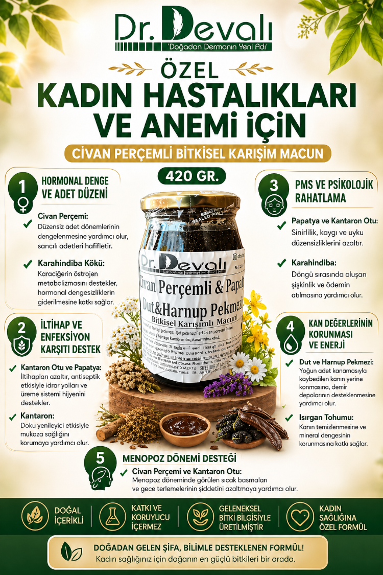 Dr.Devalı Özel Kadın Hastalıkları için Civan Perçemli Bitkisel Karışımlı Macun 420 g