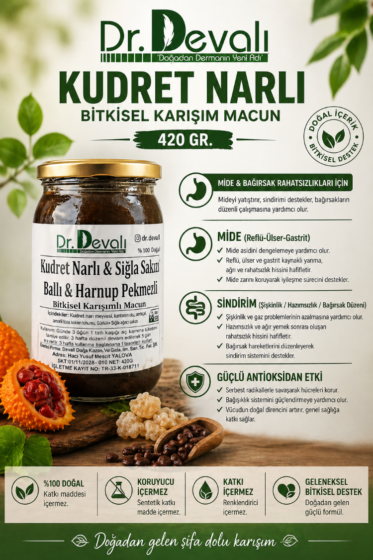 Dr.Devalı Mide Rahatsızlıklarına Kudret Narlı Bitkisel Karışım Macun 420 GR