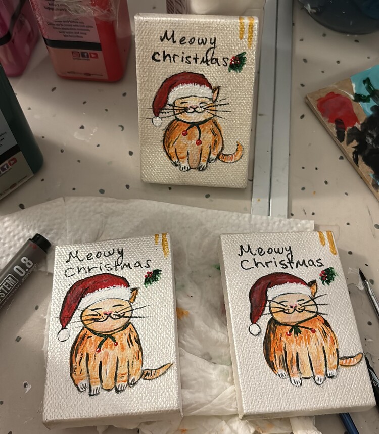 Meowy Christmas Tuval Magnet