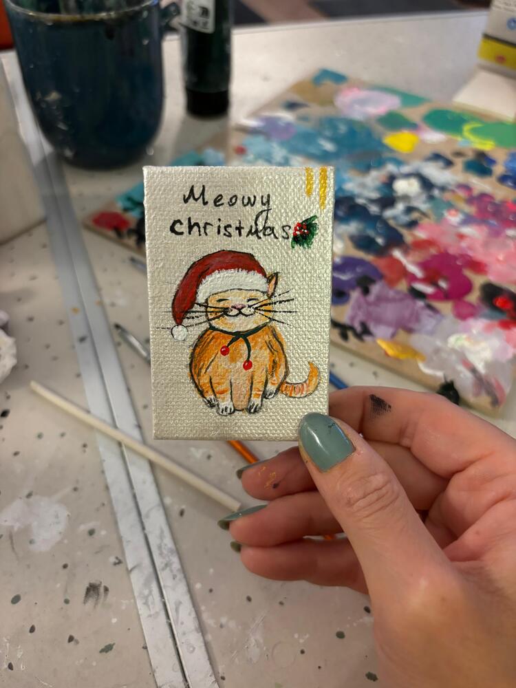 Meowy Christmas Tuval Magnet