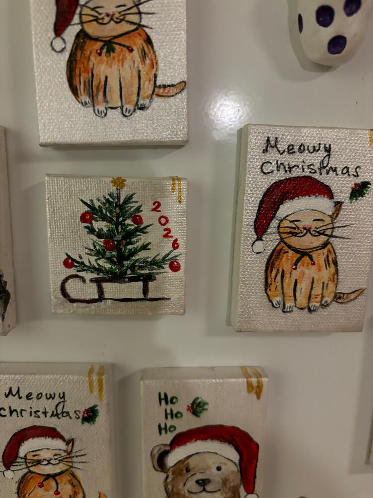 Meowy Christmas Tuval Magnet