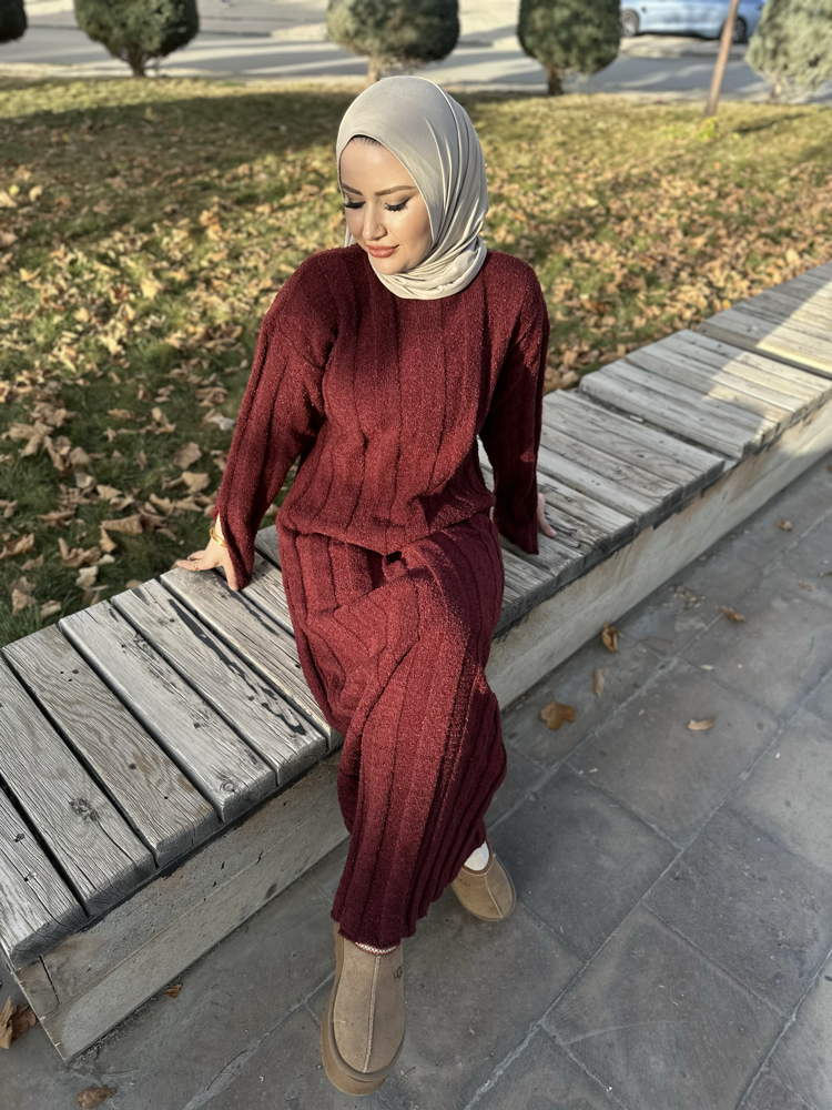 Bordo triko elbise 