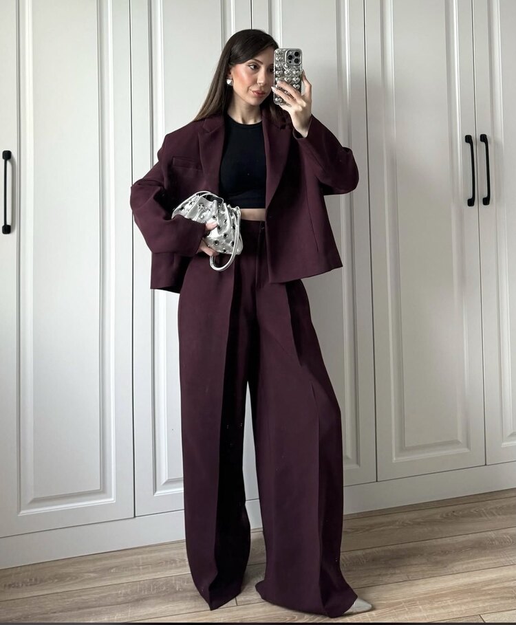 Bordo blazer takım