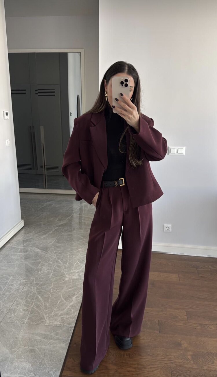 Bordo blazer takım