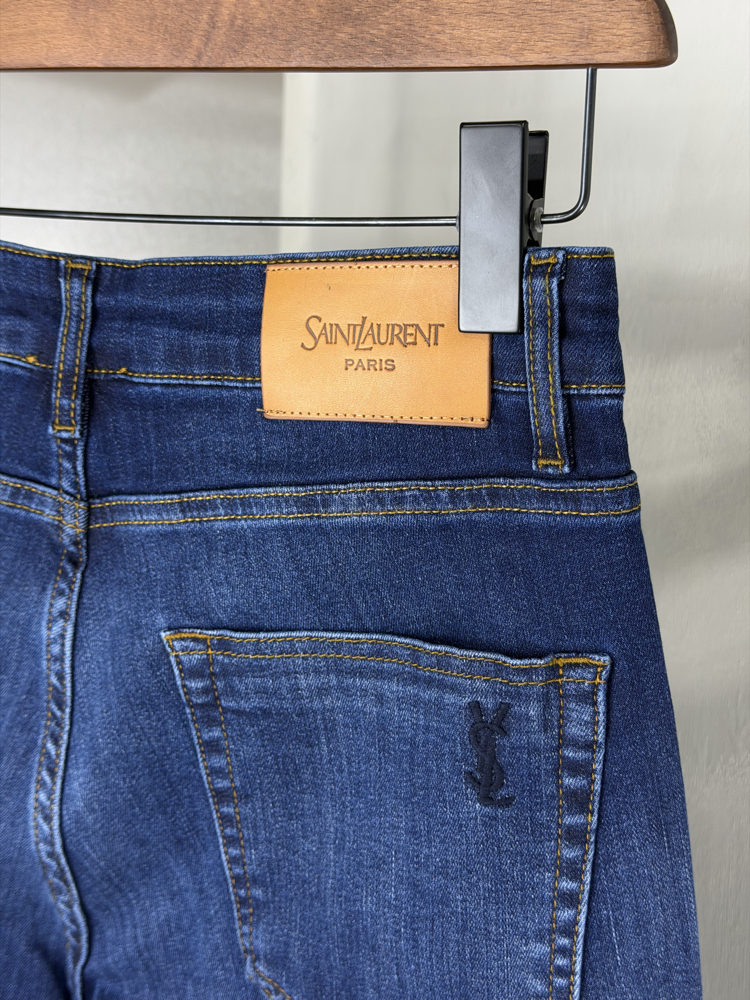 Saint Laurent Orjinal Etiketli Kot Pantolon Koyu Mavi
