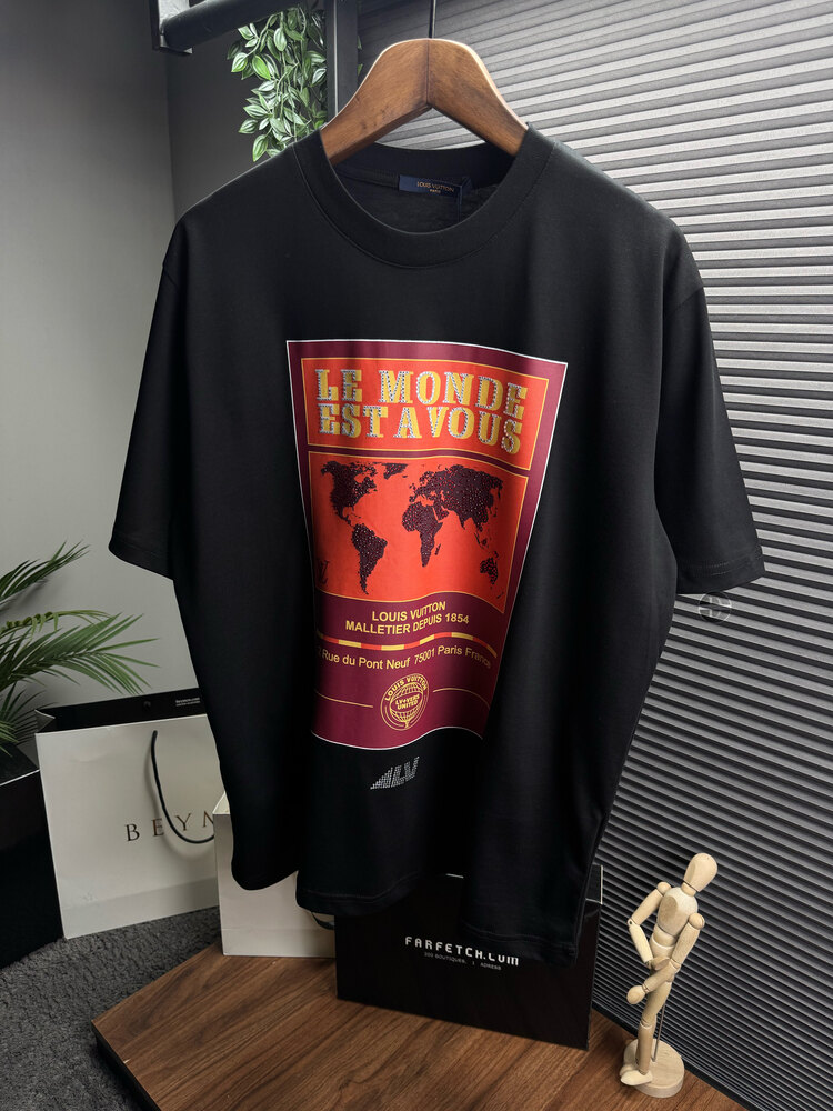 LV Orjinal Etiketli T-Shirt Siyah (Sırt Detay)