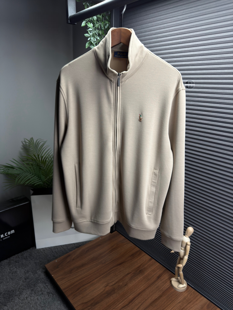 RL Orjinal Etiketli Tam Fermuarlı Sweatshirt Bej (Modal)