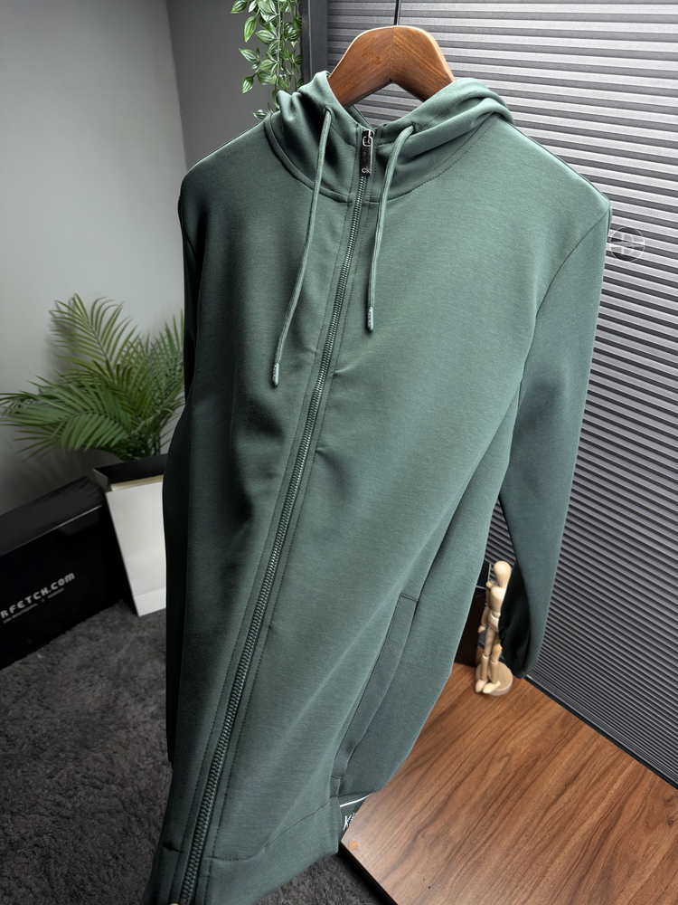 CK Orjinal Etiketli Tam Fermuarlı Sweatshirt Yeşil