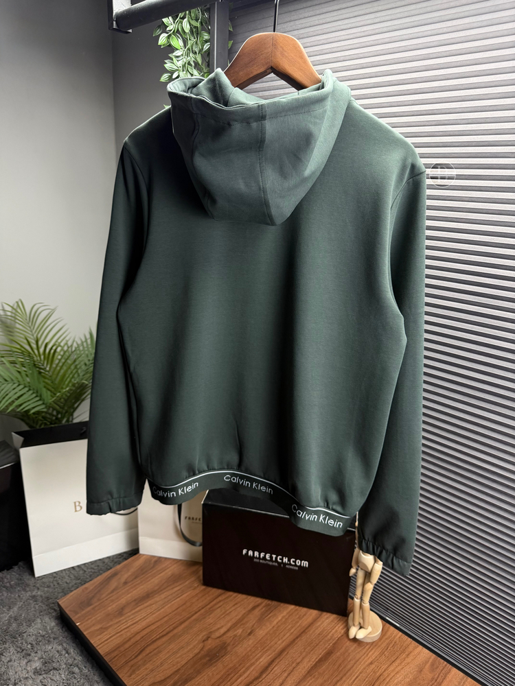 CK Orjinal Etiketli Tam Fermuarlı Sweatshirt Yeşil