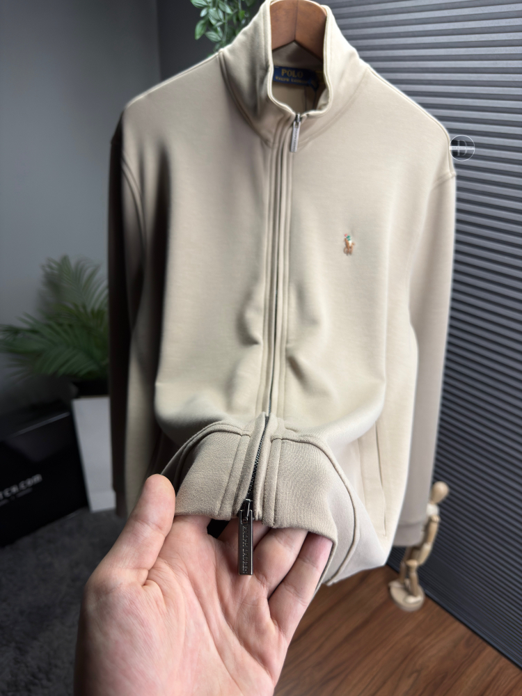 RL Orjinal Etiketli Tam Fermuarlı Sweatshirt Bej (Modal)