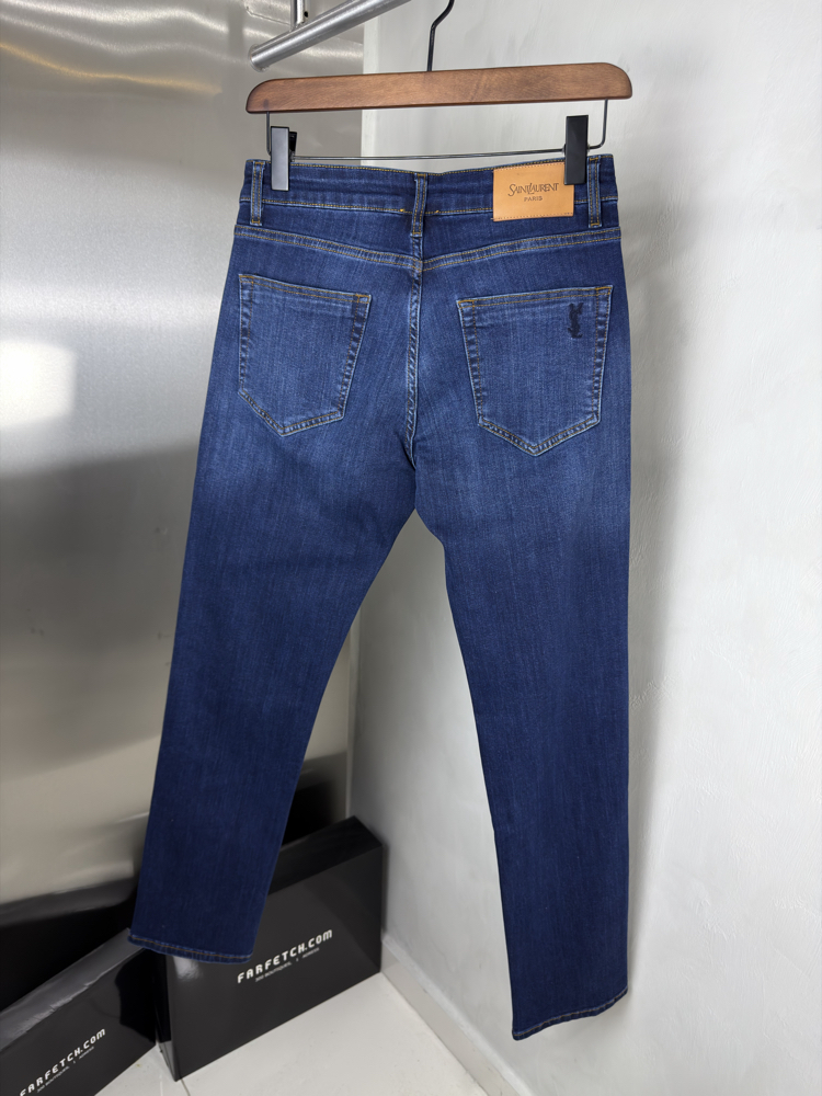 Saint Laurent Orjinal Etiketli Kot Pantolon Koyu Mavi
