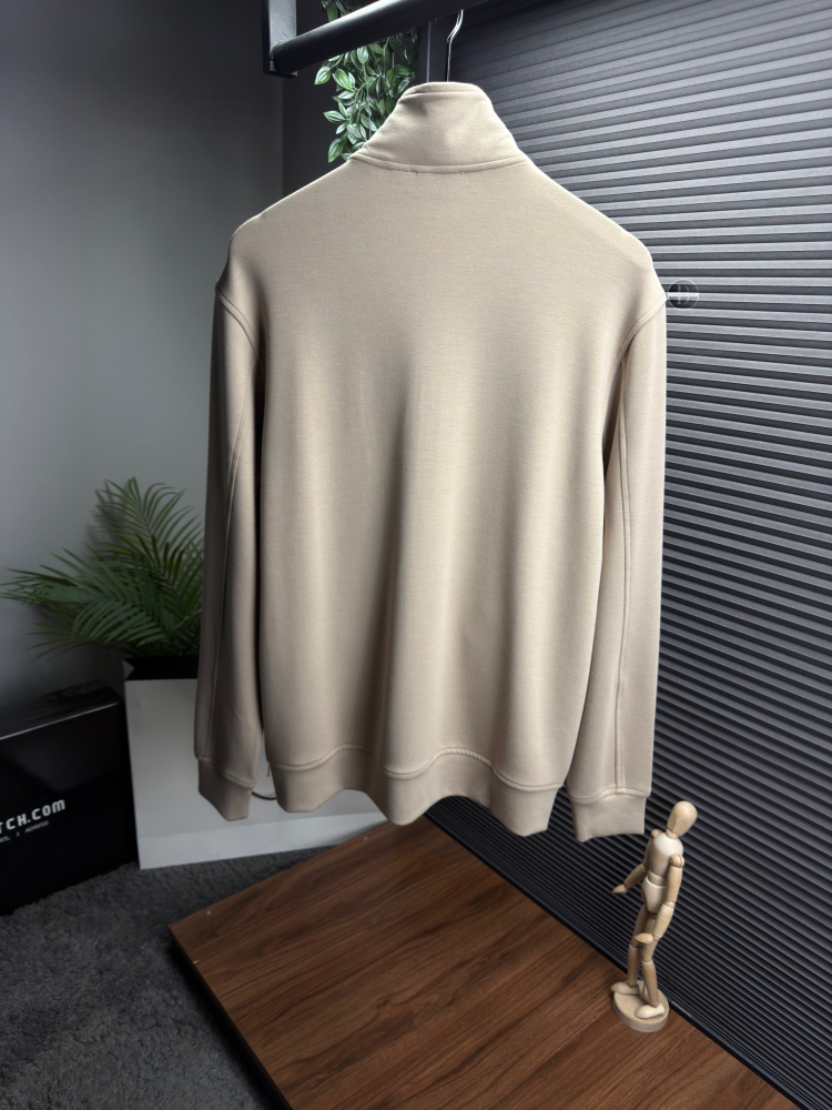 RL Orjinal Etiketli Tam Fermuarlı Sweatshirt Bej (Modal)