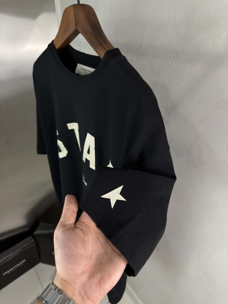 Golden Goose Orjinal Etiketli T-Shirt Siyah (Ense Detay)