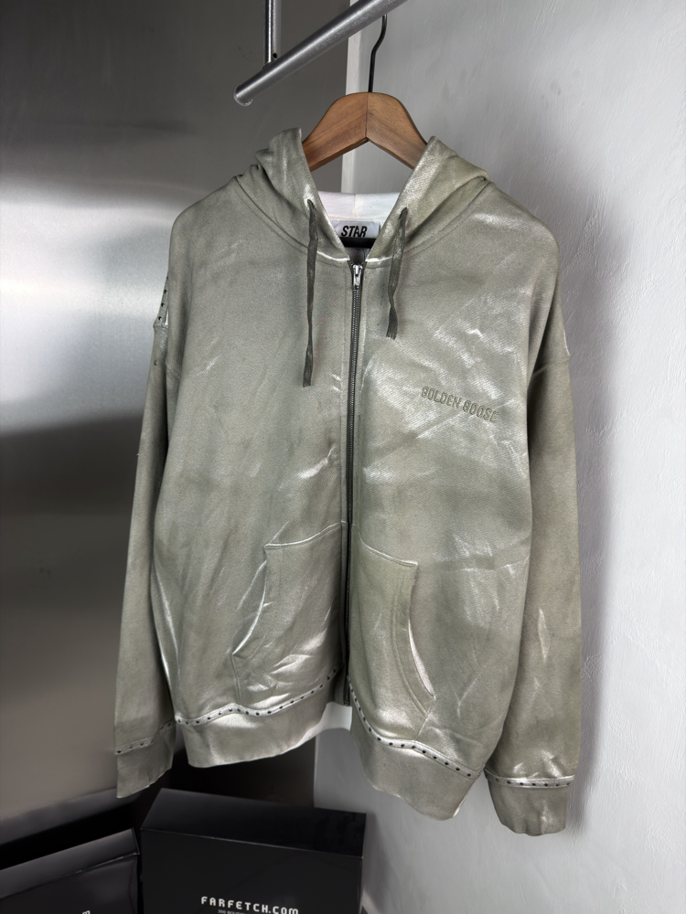 Golden Goose Orjinal Etiketli Fermuarlı Sweatshirt Haki