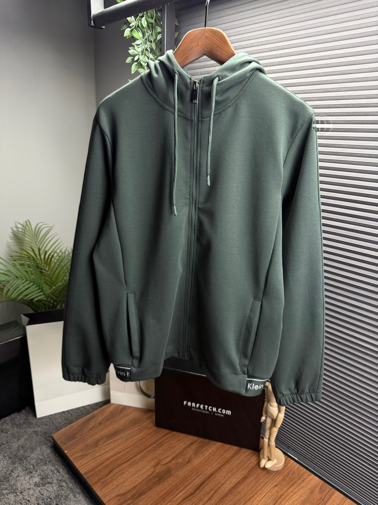 CK Orjinal Etiketli Tam Fermuarlı Sweatshirt Yeşil