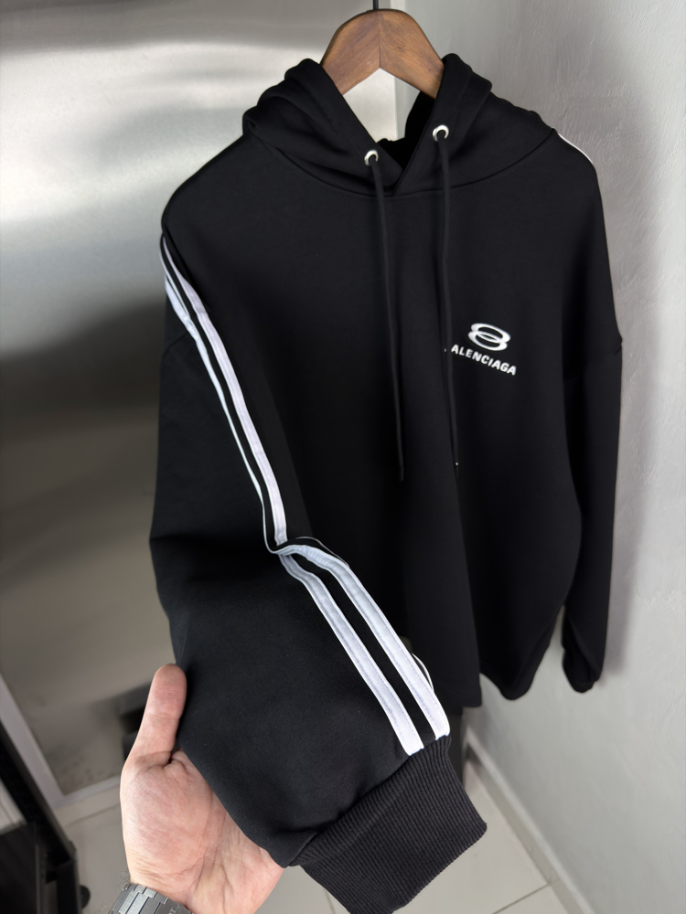 Balenciaga Orjinal Etiketli Kapüşonlu Sweatshirt Siyah