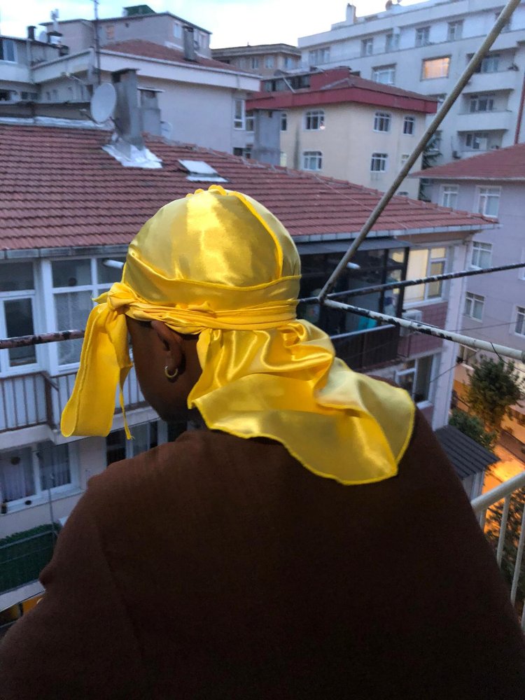 Yellow silky Durag