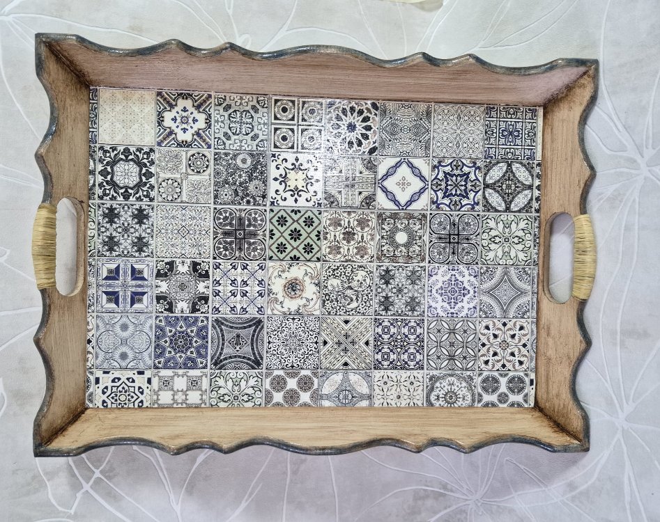 Mozaik Desenli Dikdörtgen Tepsi 