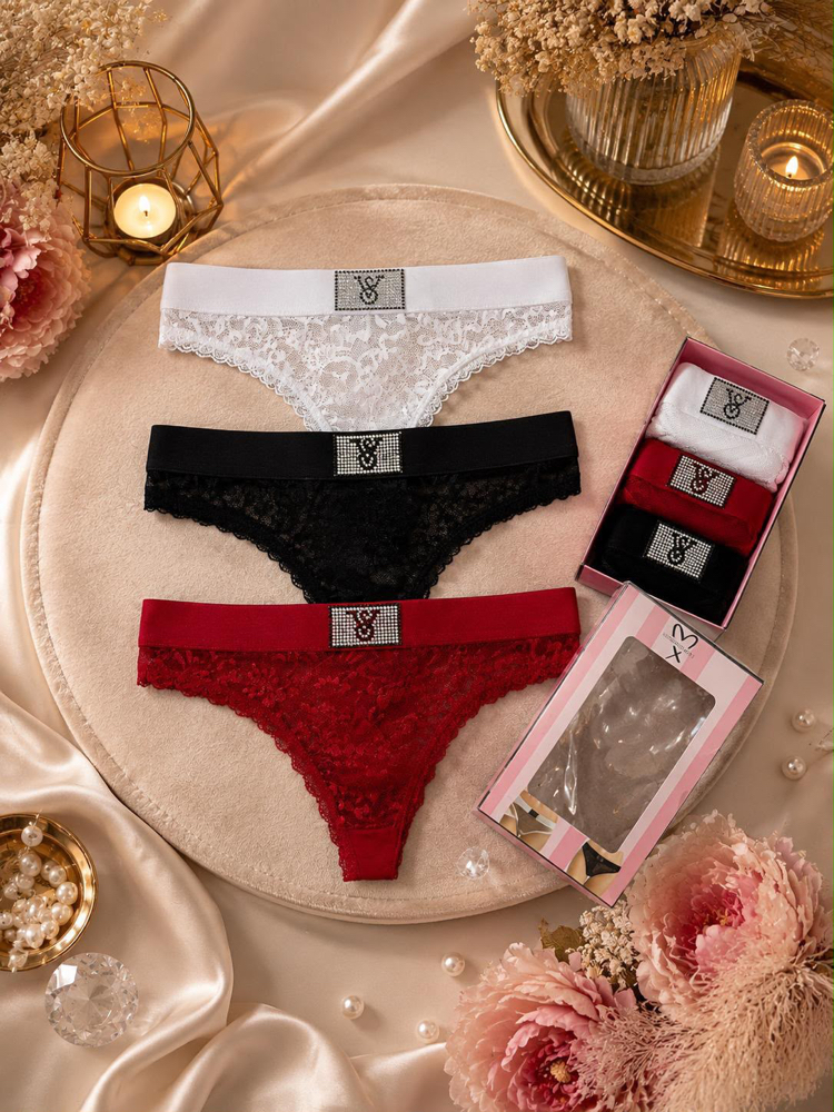 VİCTORİA SECRET TAŞLI DANTELLİ STRİNG KÜLOT 3LÜ