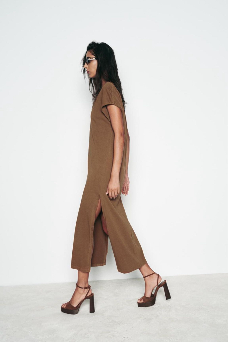 Zara Kahverengi Midi Elbise