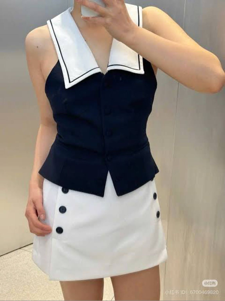 Zara kontrast yaka halter bluz
