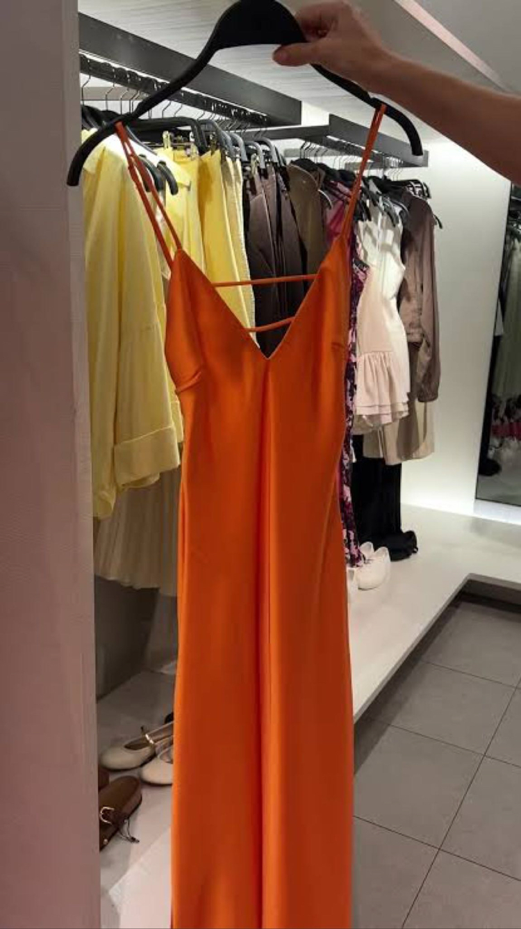 Zara saten turuncu elbise