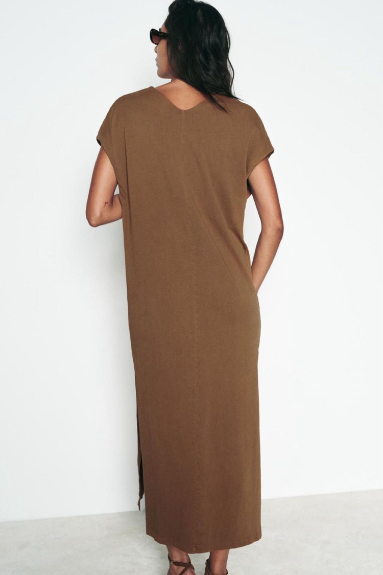 Zara Kahverengi Midi Elbise