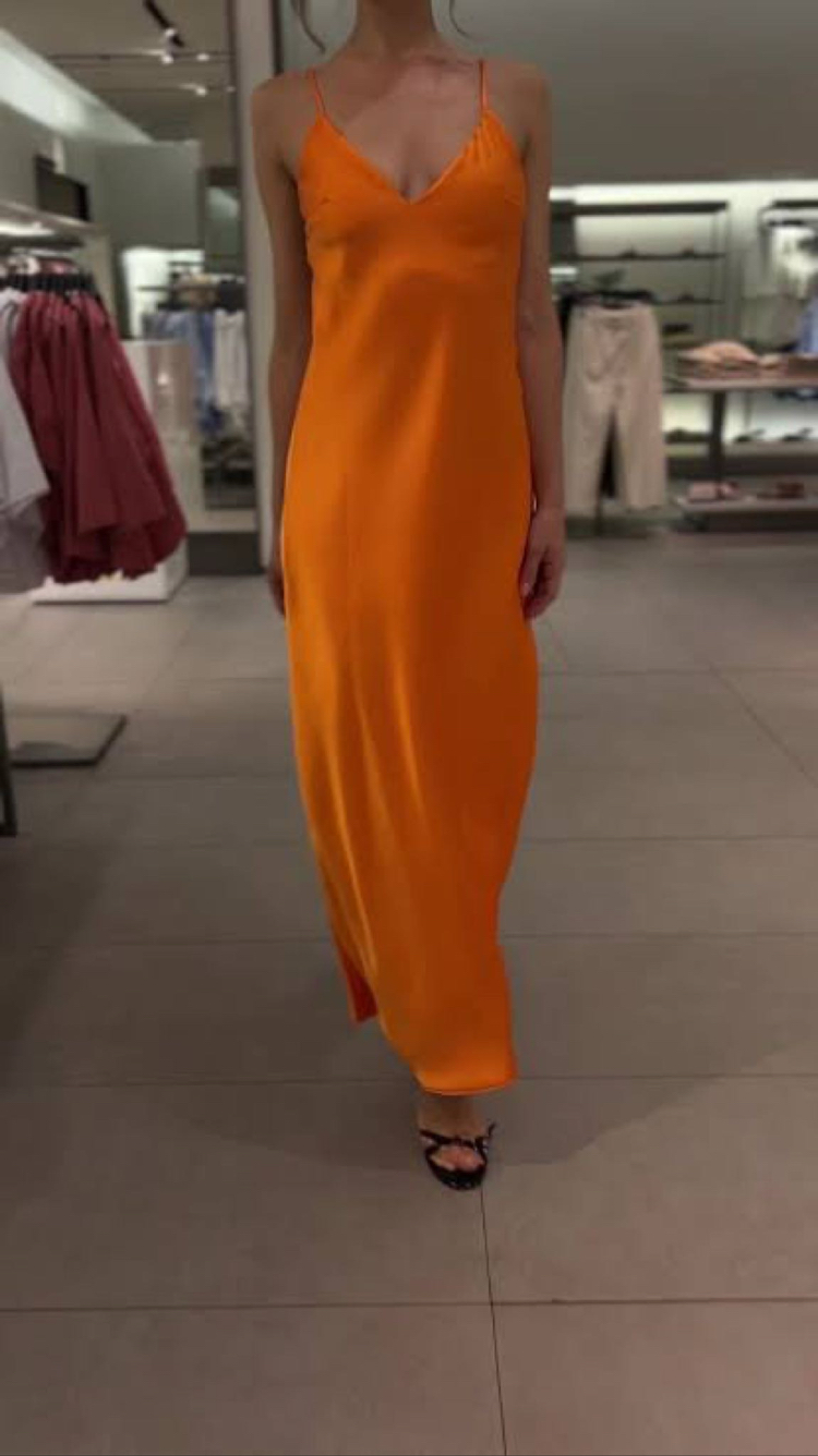 Zara saten turuncu elbise
